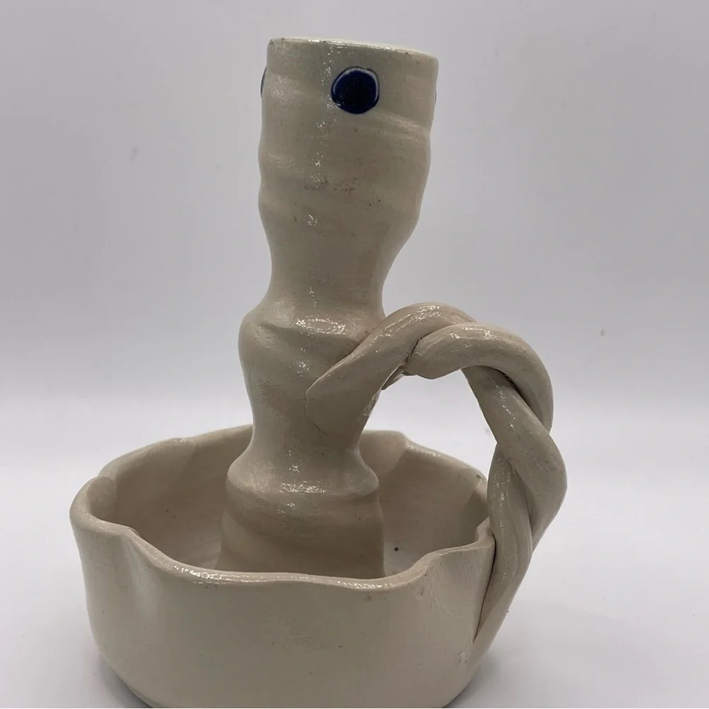 Vintage cobalt salt glazed. Williamsburg pottery. Candle holder.